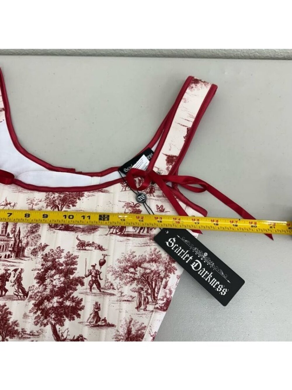Red Toile Corset Crop Top - Picture 5 of 6